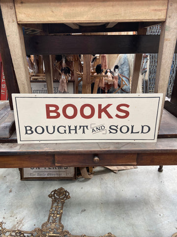 'Books Bought & Sold' sign, hand painted on wooden board Film TV Props