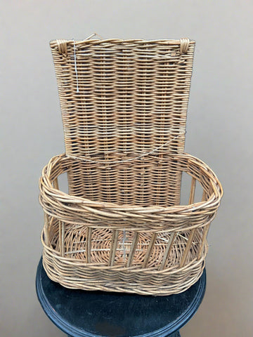 French harvest basket with a wicker hod. Would have been used for collecting larger produce or flowers due to the open weave. Vintage from the 20th century.