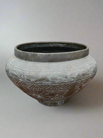 Black Clay Bowl With White Etchings