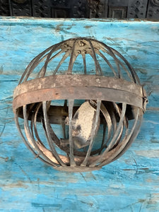 Early antique wrought iron ship's oil light/gimbal orb chandelier.