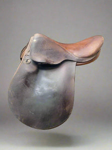 Two-tone leather saddle, made by J.W. Wycherley; Son Saddlers- Malpas, Cheshire.