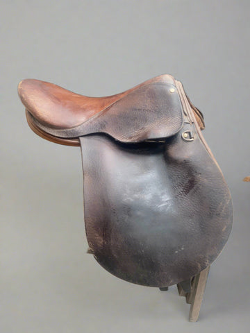 Two-tone leather saddle, made by J.W. Wycherley; Son Saddlers- Malpas, Cheshire.