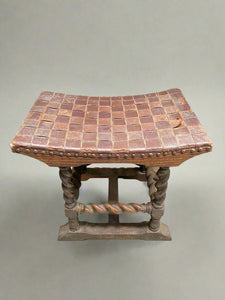 Antique English woven leather stool, from the late Victorian/ Arts &amp; Crafts period.