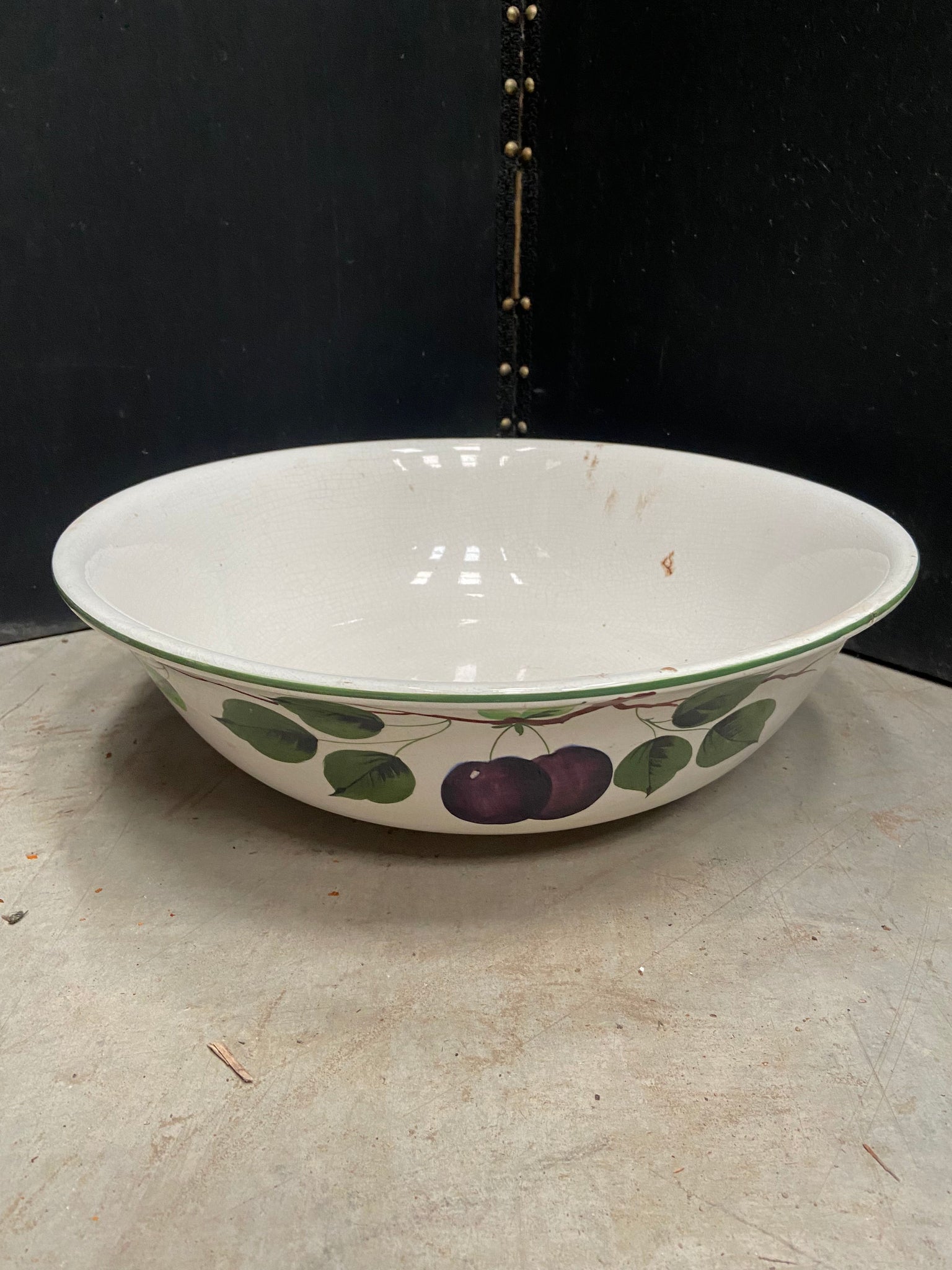 Ceramic Wash Bowl with Painted Plums