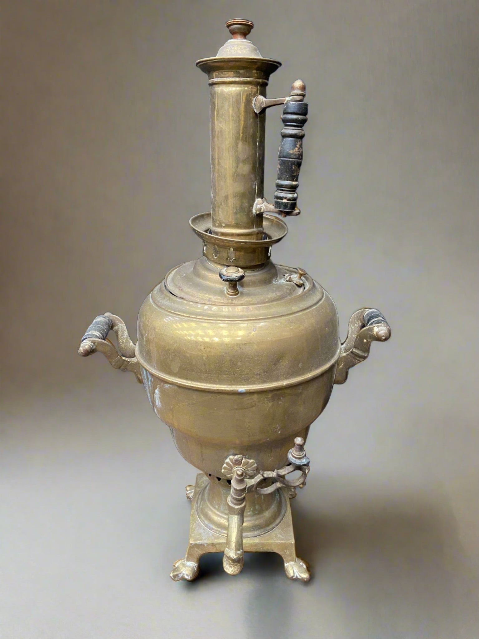 Antique brass samovar, Moroccan design. Vintage from the 1950s. A samovar is a metal container traditionally used to heat and boil water- its origins lie in Russia.