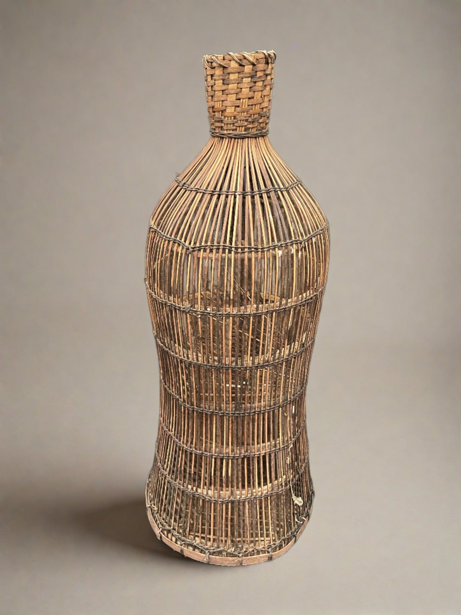 Traditional Thai lying fish and crab trap/ bubu lantai, handcrafted from natural bamboo.