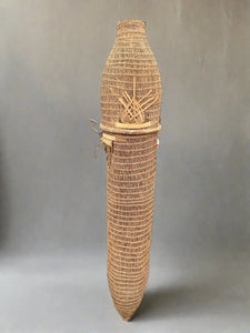 Thai creel basket used for trapping fish, hand woven from bamboo.