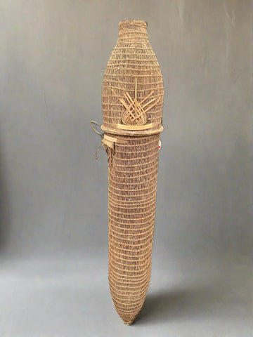 Thai creel basket used for trapping fish, hand woven from bamboo.