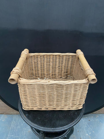 Wicker Basket with Wooden Roller Handles