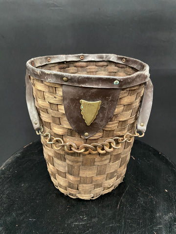 Medieval Woven Basket with Leather Handles