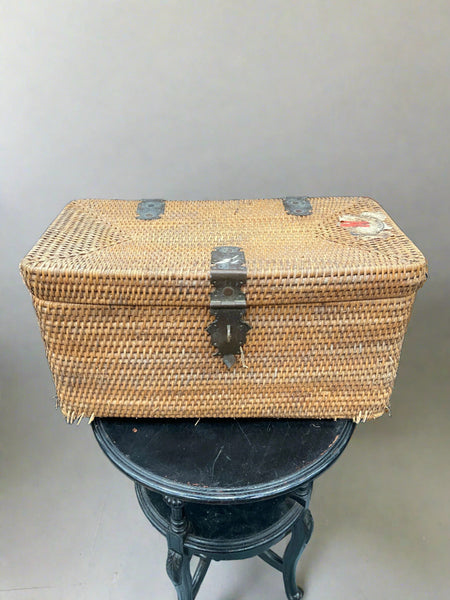 Closed cane rattan storage hamper with sections inside for organised storage Film TV Props Storage