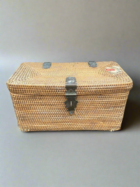 Closed cane rattan storage hamper with sections inside for organised storage Film TV Props Storage