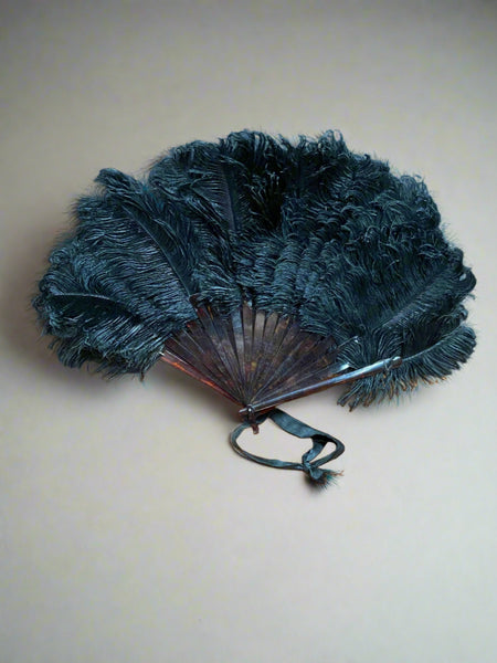 Black ostrich feather fans. Vintage from the 1900s. 2 sizes available.