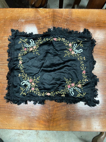 Black Silk Embroidered Mourning Handkerchief
