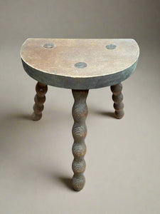 French wooden milking stool with tripod bobbin legs.