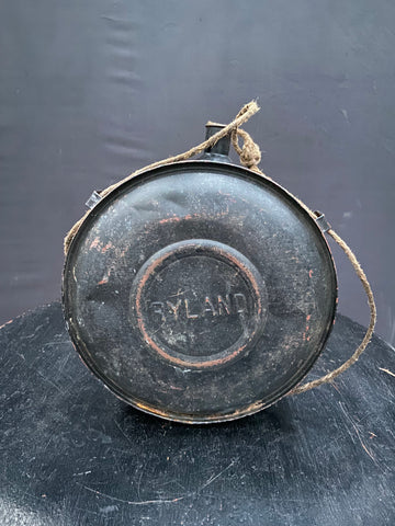 Ryland soldier's black tin drum canteen in an aged condition. 