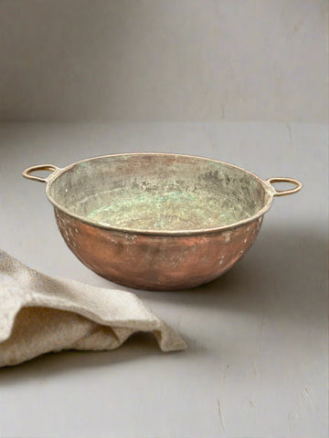 Double-handled aged copper bowl/ jam cauldron.