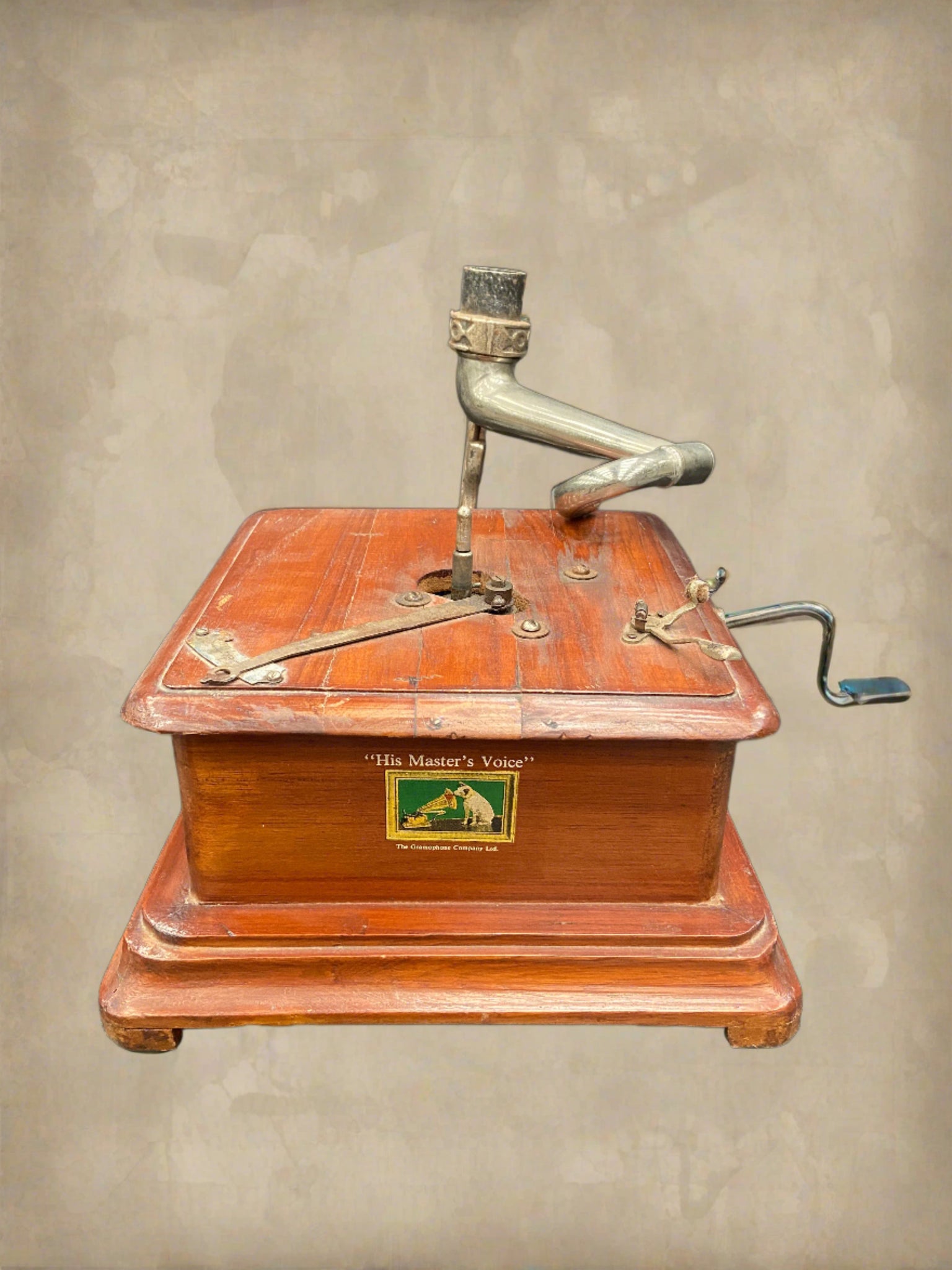 Antique His Master's Voice classic wooden gramophone.