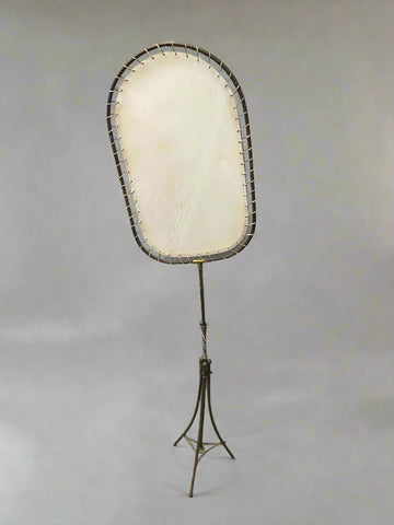 Antique white photography background on a metal tripod-style stand.