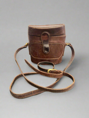 Bosboom leather army binoculars bag with a swing-top open.