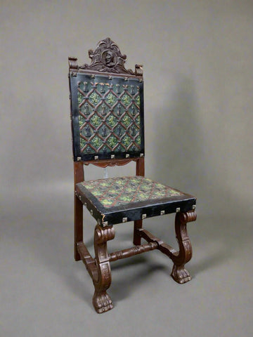 A large set of Spanish renaissance style high backed palace/baronial chairs.