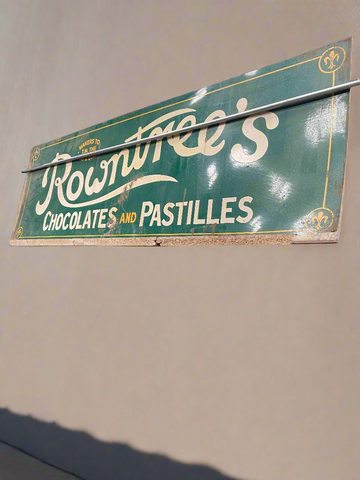 Large rectangular vintage Rowntrees confectionery sign. Circa early 20th Century.