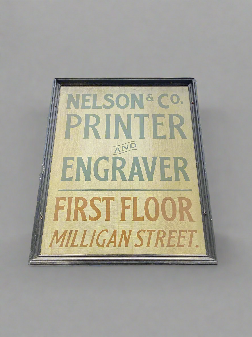 Nelson &amp; Co. printer & engraver large wall sign.