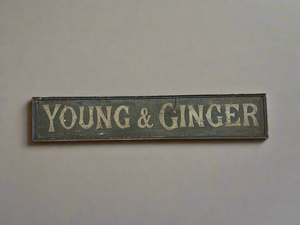 Wide 'Young & Ginger' wooden shop signage, hand painted in a traditional style.