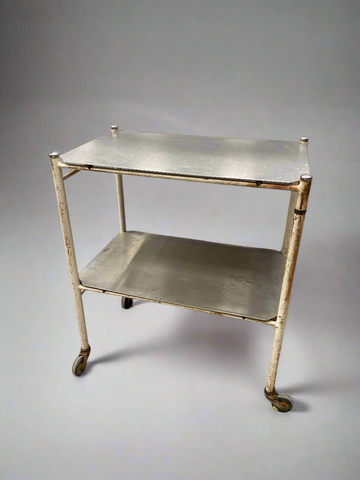 Stainless steel medical two tier trolley.