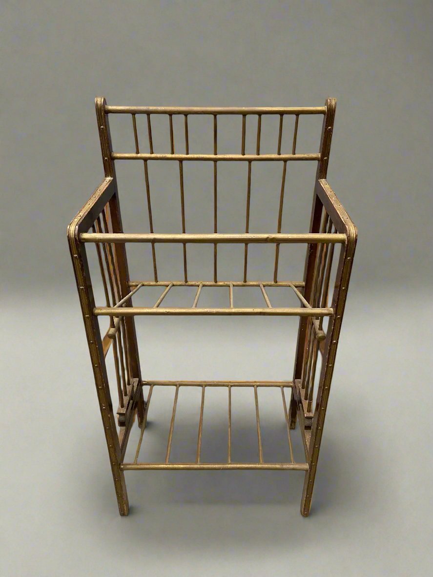 Art Deco wood and brass magazine rack/stand.