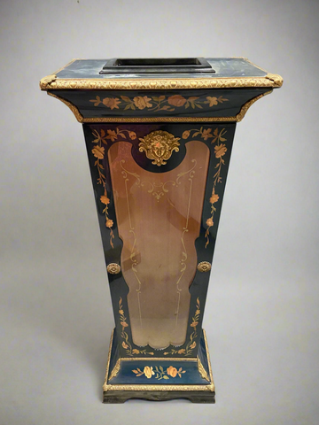 French Italian clock stand with a glass fronted cabinet, circa 1920. It features intricate floral marquetry inlay.