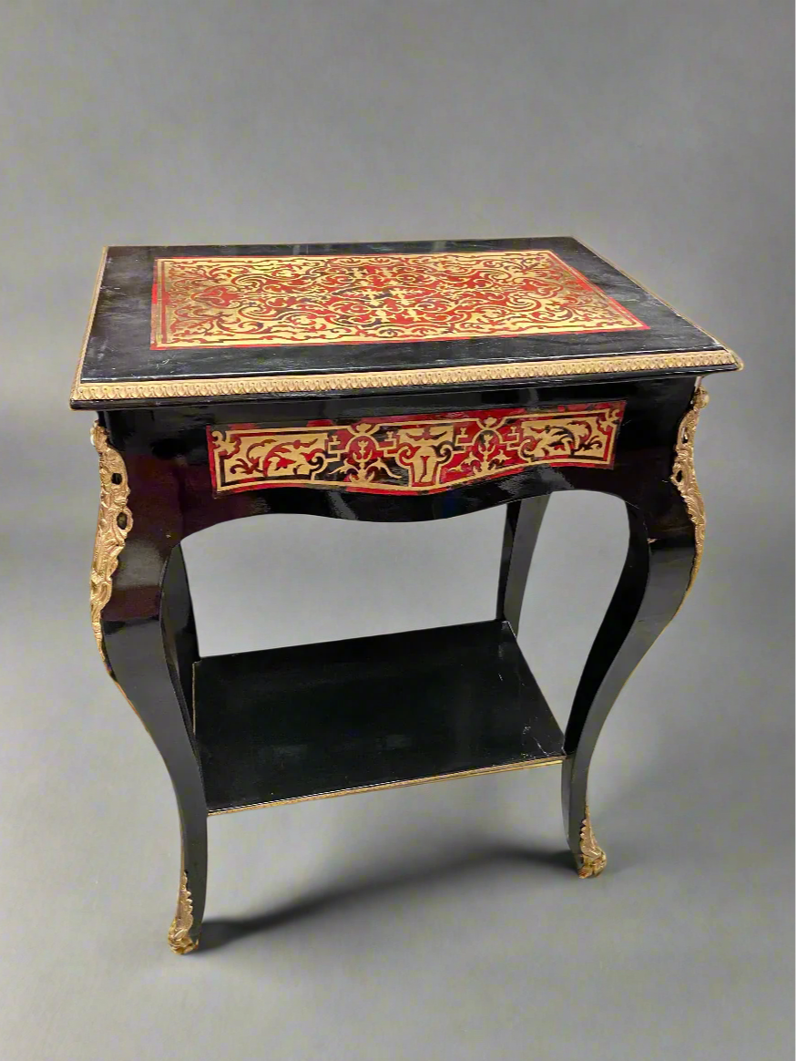 Napoleon III style French side table with boulle marquetry inlay.