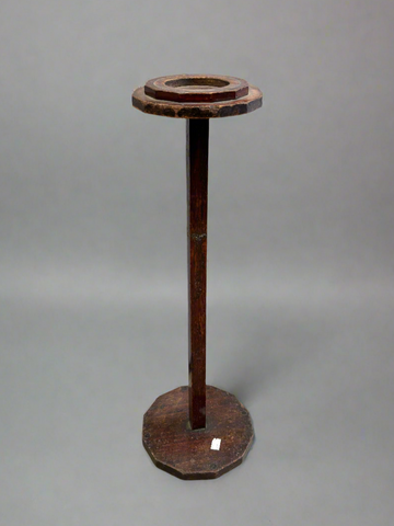 Antique wooden lamp stand/ pedestal table with a dodecagon base.