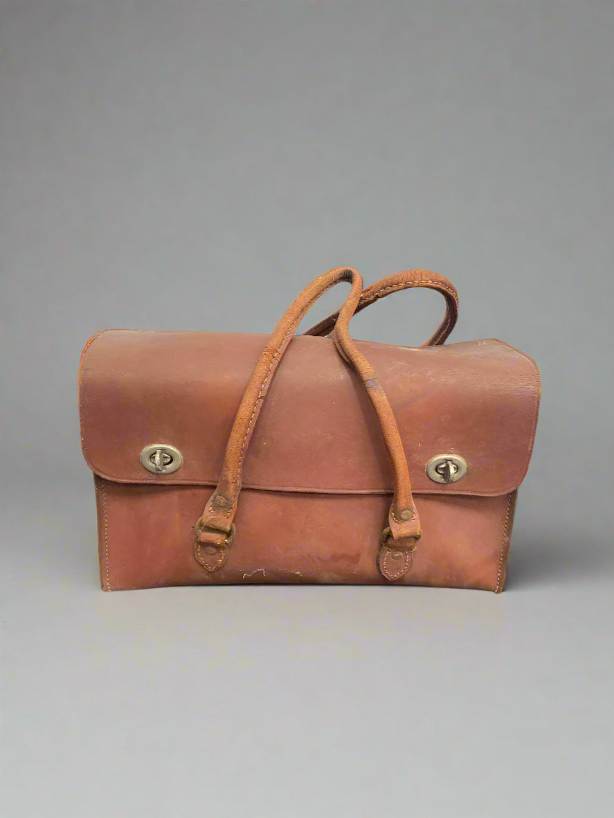 Vintage orange brown leather tool bag.