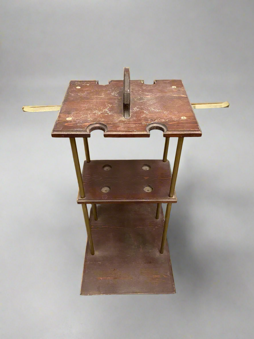 A pair of antique wooden croquet stands, for holding for mallets and balls. Circa early 20th century.