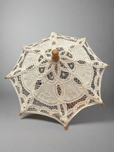 A vintage miniature ecru linen &amp; lace embroidered umbrella, possibly French.
