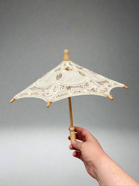 A vintage miniature ecru linen &amp; lace embroidered umbrella, possibly French.