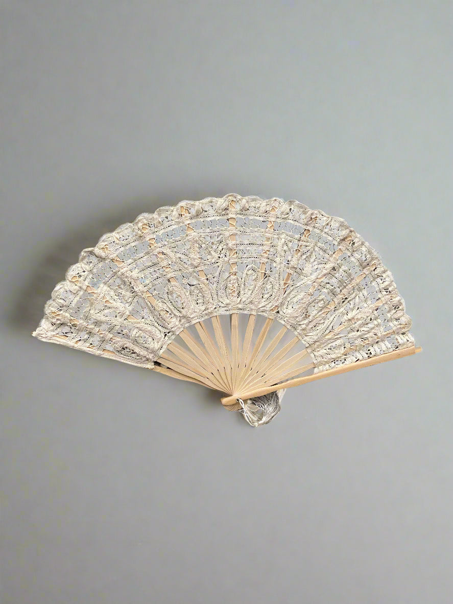 White Lace & Bamboo Hand Fan
