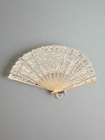 White Lace & Bamboo Hand Fan