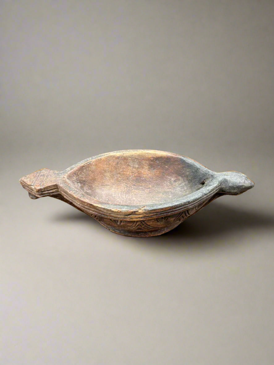 Antique Indian hand-carved kharal bowl, traditionally used for making opium water.