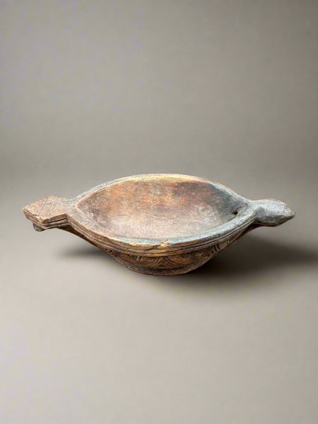 Antique Indian hand-carved kharal bowl, traditionally used for making opium water.