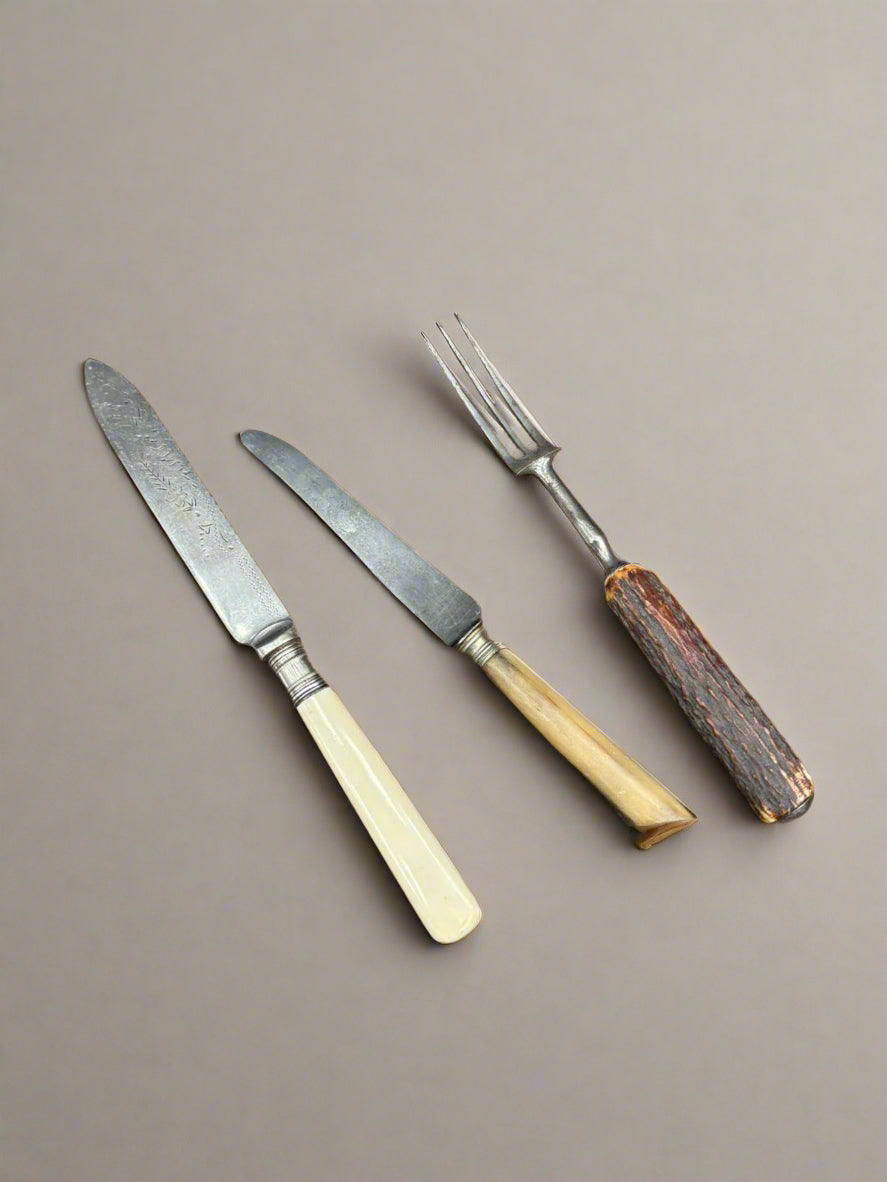 A set of miscellaneous cutlery with horn and bone handles.