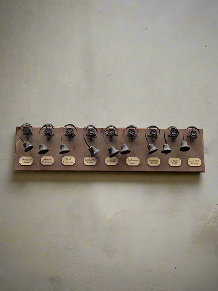 A Victorian-style servant bell board prop-make.