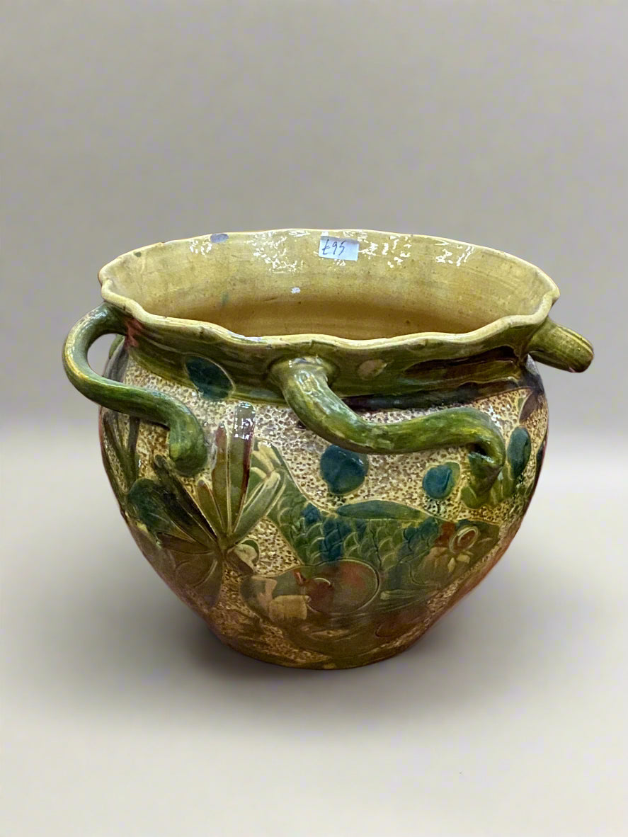 A C. H. Brannam green glazed koi vase/planter, circa early 1900s.
