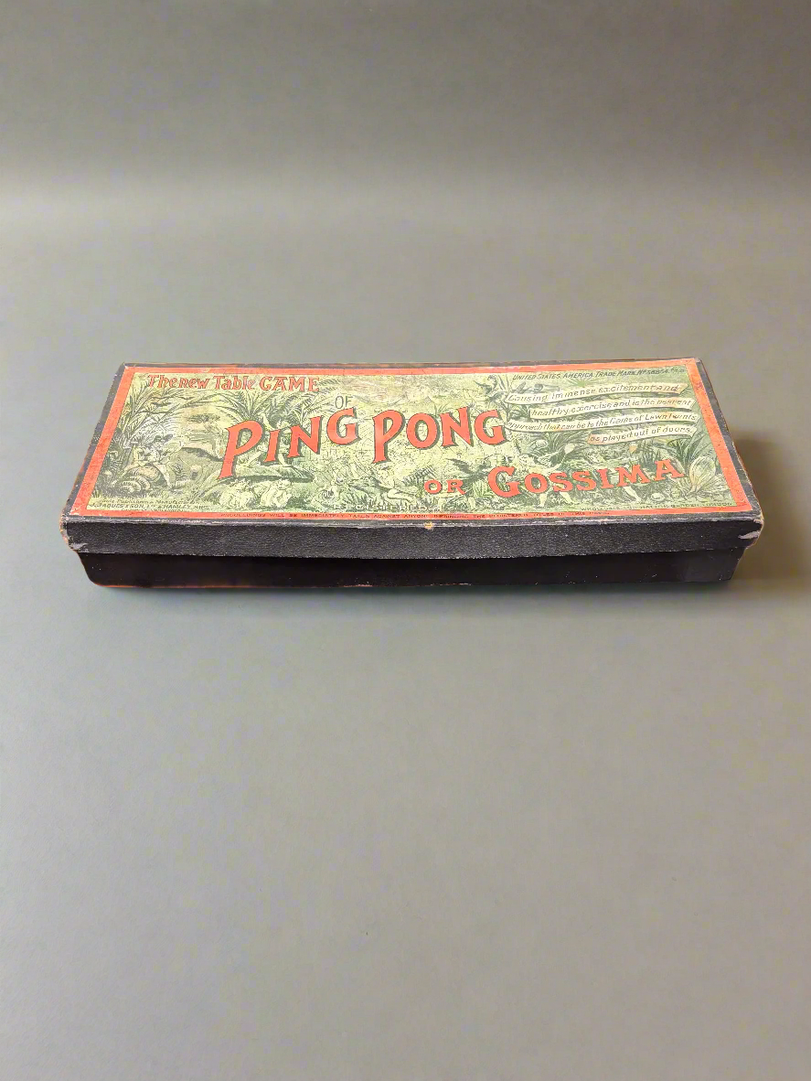 An antique American ping pong racket set by J.Jacques & Son, circa 1901.