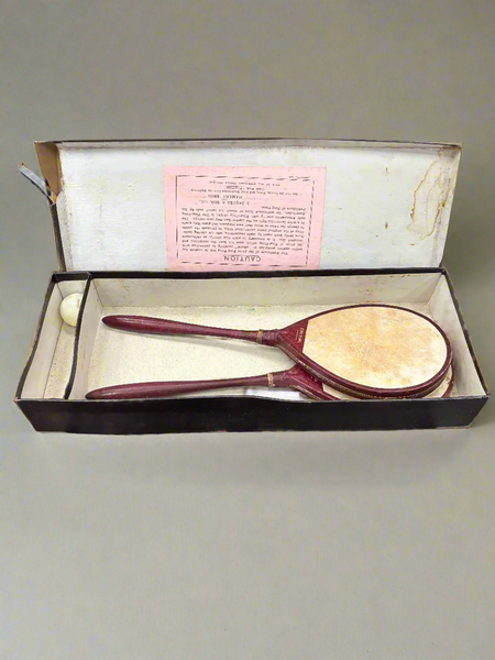 An antique American ping pong racket set by J.Jacques & Son, circa 1901.