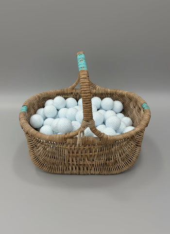 A collection of classic white golf balls.