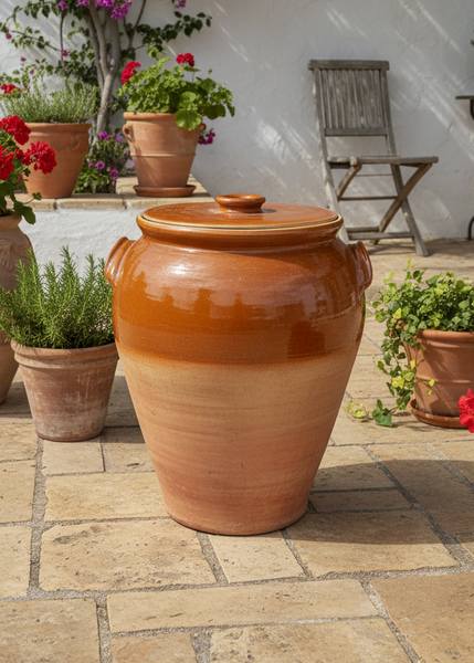 A pair of large country stoneware confit pots/ olive jars, circa 19th century.