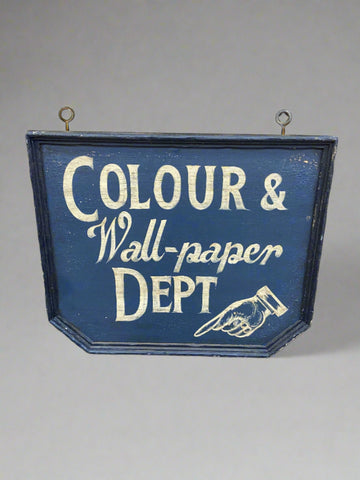Colour & Wallpaper Department hand-painted signage with hooks ready to hang.