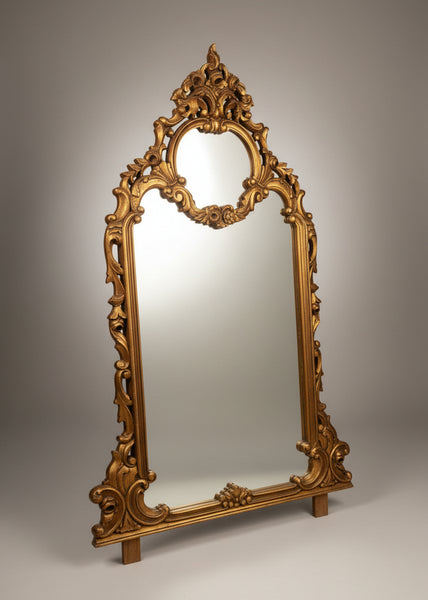 A grand, antique, French, baroque-style, gilt wood mirror, circa 19th century.